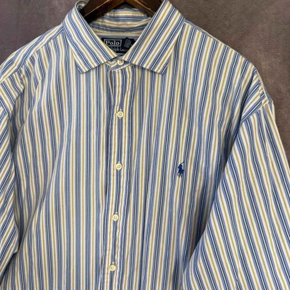 Polo Ralph Lauren Stanton Classic Fit Blue Yellow Striped Cotton Shirt XXL